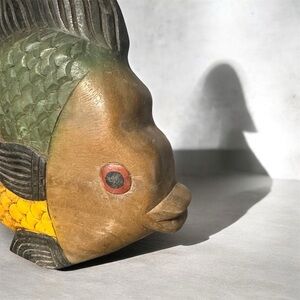 Handcrafted Wooden Fish Decor - Green and Yellow